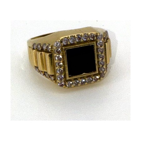 Anillo sello cuadrado onix circo de oro 18k talla 23